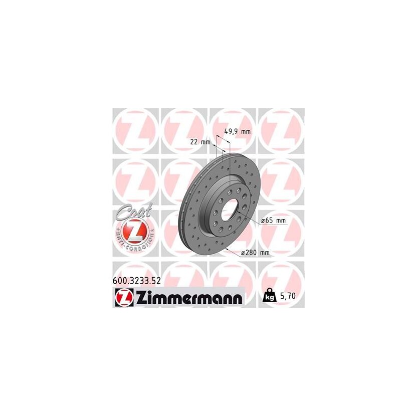 ZIMMERMANN Bremsscheibe 600.3233.52 - 600323352 für 1K0 615 301 AS