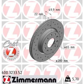 ZIMMERMANN Bremsscheibe 600.3233.52 - 600323352 für...