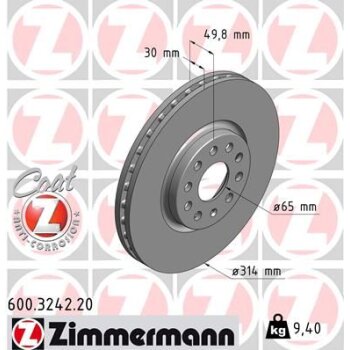 ZIMMERMANN Bremsscheibe 600.3242.20 - 600324220 für...