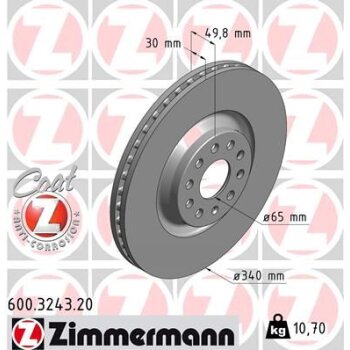 ZIMMERMANN Bremsscheibe 600.3243.20 - 600324320 für...