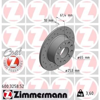 ZIMMERMANN Bremsscheibe 600.3258.52 - 600325852 für...