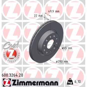 ZIMMERMANN Bremsscheibe 600.3264.20 - 600326420 für...