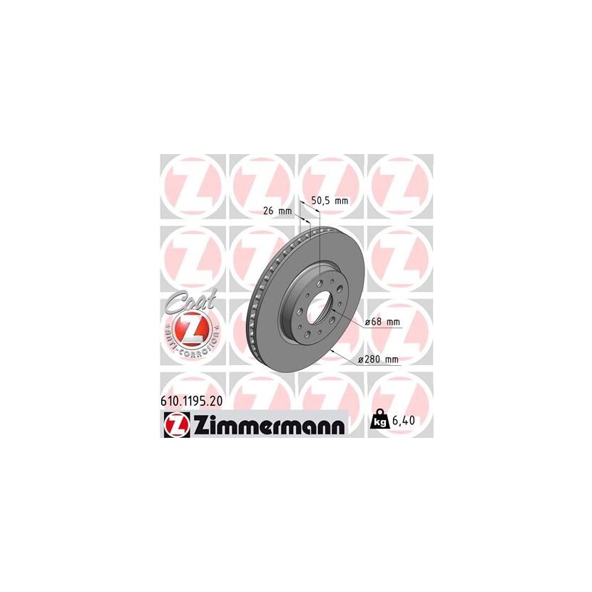 ZIMMERMANN Bremsscheibe 610.1195.20 - 610119520 für 914 075 93