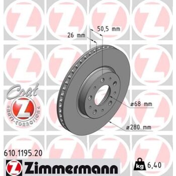 ZIMMERMANN Bremsscheibe 610.1195.20 - 610119520 für...