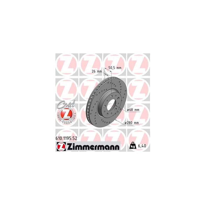 ZIMMERMANN Bremsscheibe 610.1195.52 - 610119552 für 914 075 93
