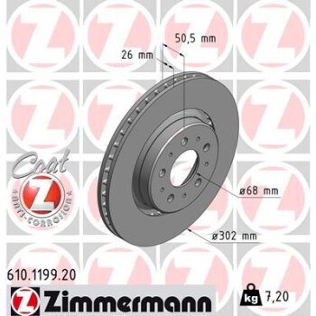 ZIMMERMANN Bremsscheibe 610.1199.20 - 610119920 für...