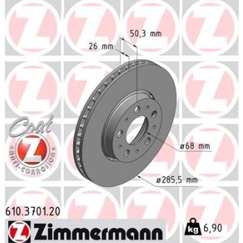 ZIMMERMANN Bremsscheibe 610.3701.20 - 610370120 für...