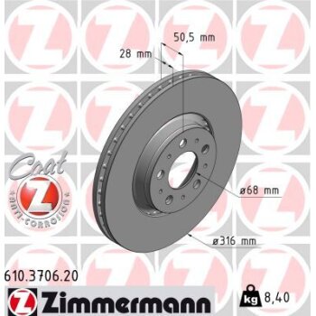 ZIMMERMANN Bremsscheibe 610.3706.20 - 610370620 für...