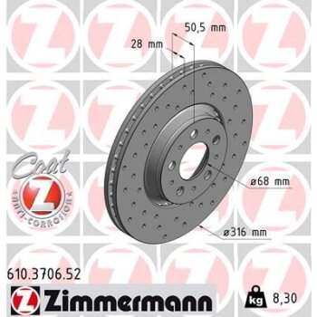 ZIMMERMANN Bremsscheibe 610.3706.52 - 610370652 für...