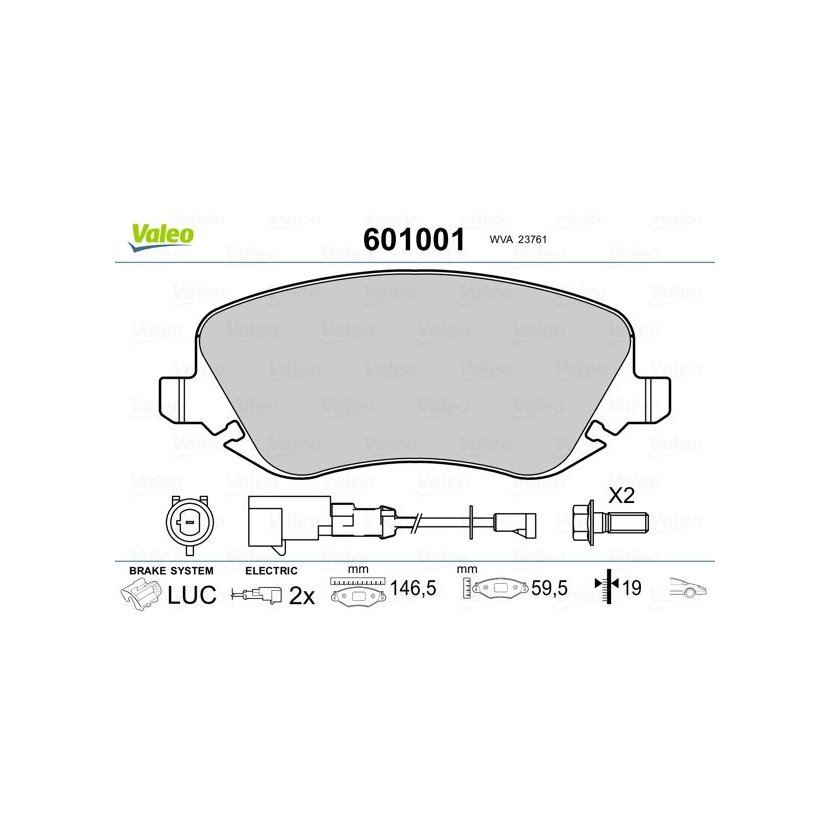 VALEO Bremsbelagsatz, Scheibenbremse 601001 für 77362141