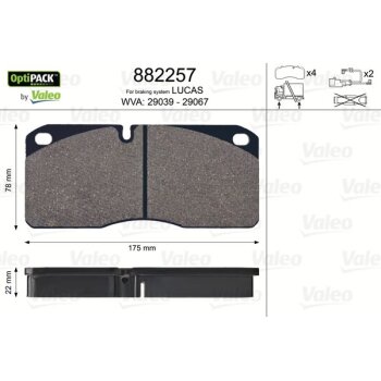 VALEO Bremsbelagsatz, Scheibenbremse 882257 für 6171272