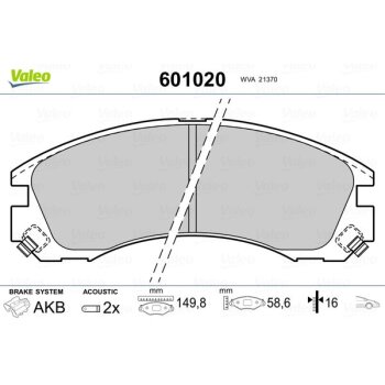 VALEO Bremsbelagsatz, Scheibenbremse 601020 für...
