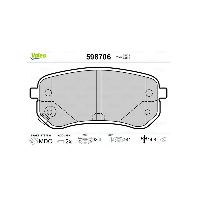 VALEO Bremsbelagsatz, Scheibenbremse 598706 für 58302-0XA00