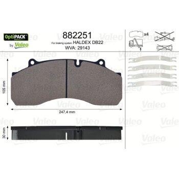 VALEO Bremsbelagsatz, Scheibenbremse 882251 für 89658