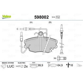 VALEO Bremsbelagsatz, Scheibenbremse 598002 für...