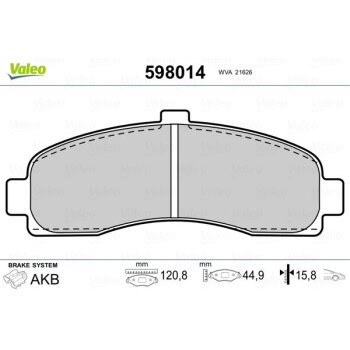 VALEO Bremsbelagsatz, Scheibenbremse 598014 für...