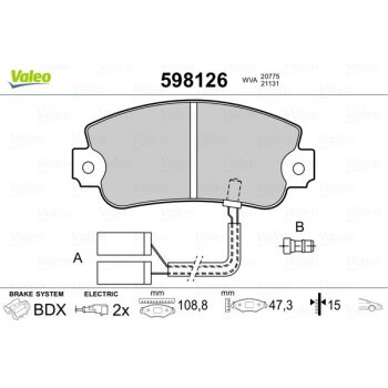 VALEO Bremsbelagsatz, Scheibenbremse 598126 für...
