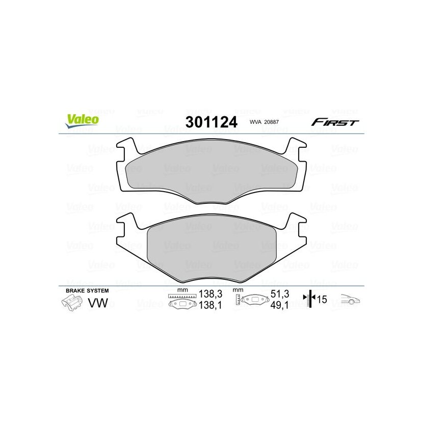 VALEO Bremsbelagsatz, Scheibenbremse 301124 für 191698151G