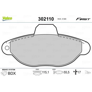 VALEO Bremsbelagsatz, Scheibenbremse 302110 für 5892786