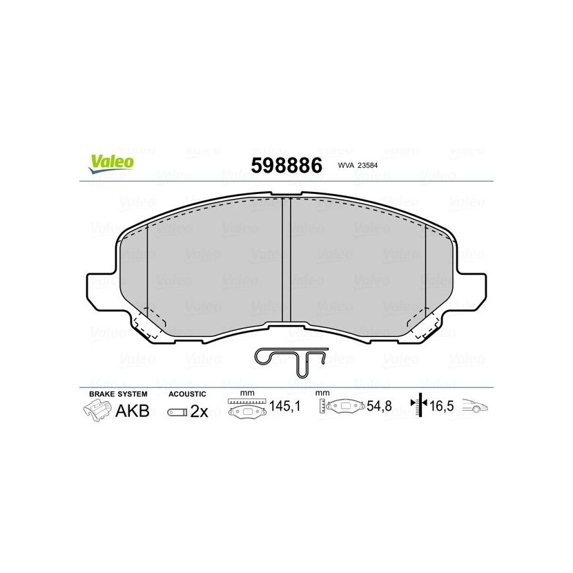 VALEO Bremsbelagsatz, Scheibenbremse 598886 für 68020494AB