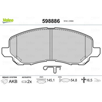 VALEO Bremsbelagsatz, Scheibenbremse 598886 für...