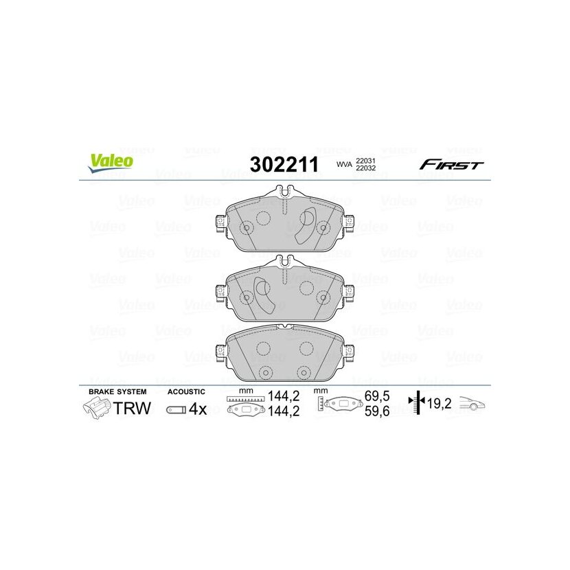 VALEO Bremsbelagsatz, Scheibenbremse 302211 für 0004208700