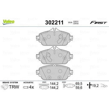 VALEO Bremsbelagsatz, Scheibenbremse 302211 für...
