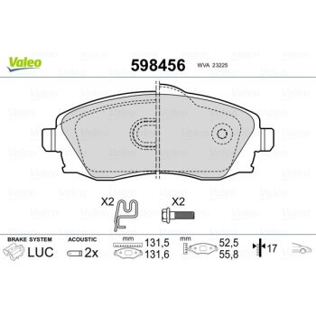 VALEO Bremsbelagsatz, Scheibenbremse 598456 für 93...