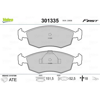 VALEO Bremsbelagsatz, Scheibenbremse 301335 für 1647730