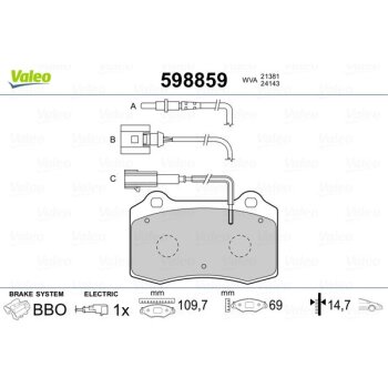 VALEO Bremsbelagsatz, Scheibenbremse 598859 für...