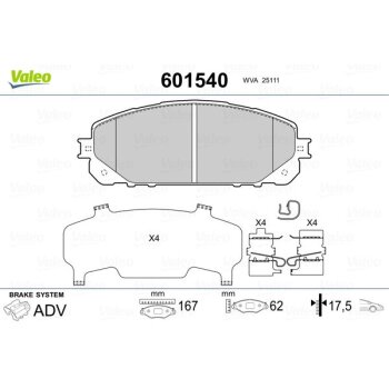VALEO Bremsbelagsatz, Scheibenbremse 601540 für 6821...