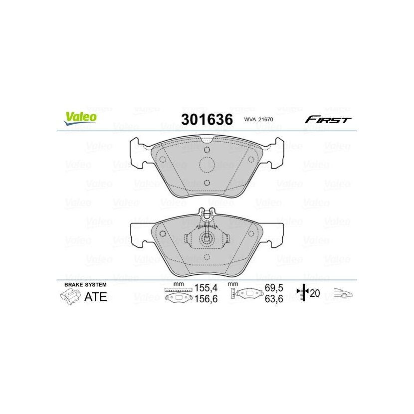VALEO Bremsbelagsatz, Scheibenbremse 301636 für 5114 555AA