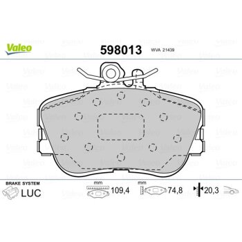 VALEO Bremsbelagsatz, Scheibenbremse 598013 für...
