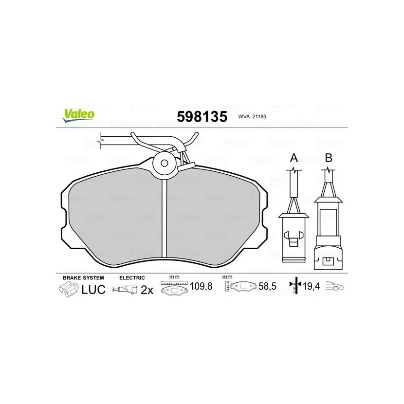 VALEO Bremsbelagsatz, Scheibenbremse 598135 für 793774