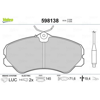VALEO Bremsbelagsatz, Scheibenbremse 598138 für...