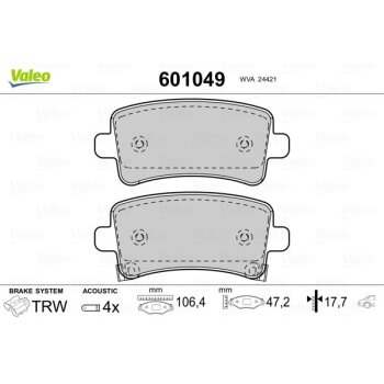 VALEO Bremsbelagsatz, Scheibenbremse 601049 für 16...