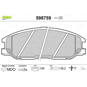 VALEO Bremsbelagsatz, Scheibenbremse 598759 für...