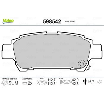 VALEO Bremsbelagsatz, Scheibenbremse 598542 für...