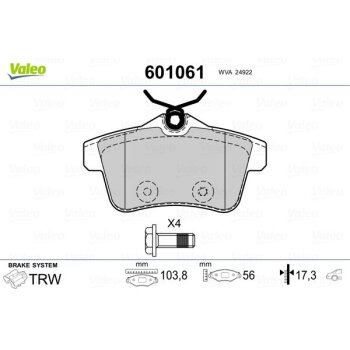 VALEO Bremsbelagsatz, Scheibenbremse 601061 für...