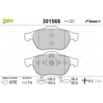 VALEO Bremsbelagsatz, Scheibenbremse 301566 für...