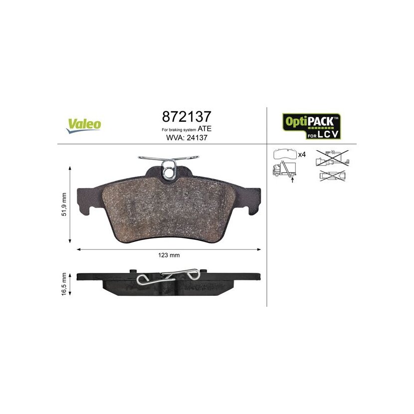 VALEO Bremsbelagsatz, Scheibenbremse 872137 für 1012799240