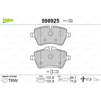 VALEO Bremsbelagsatz, Scheibenbremse 598925 für 34...