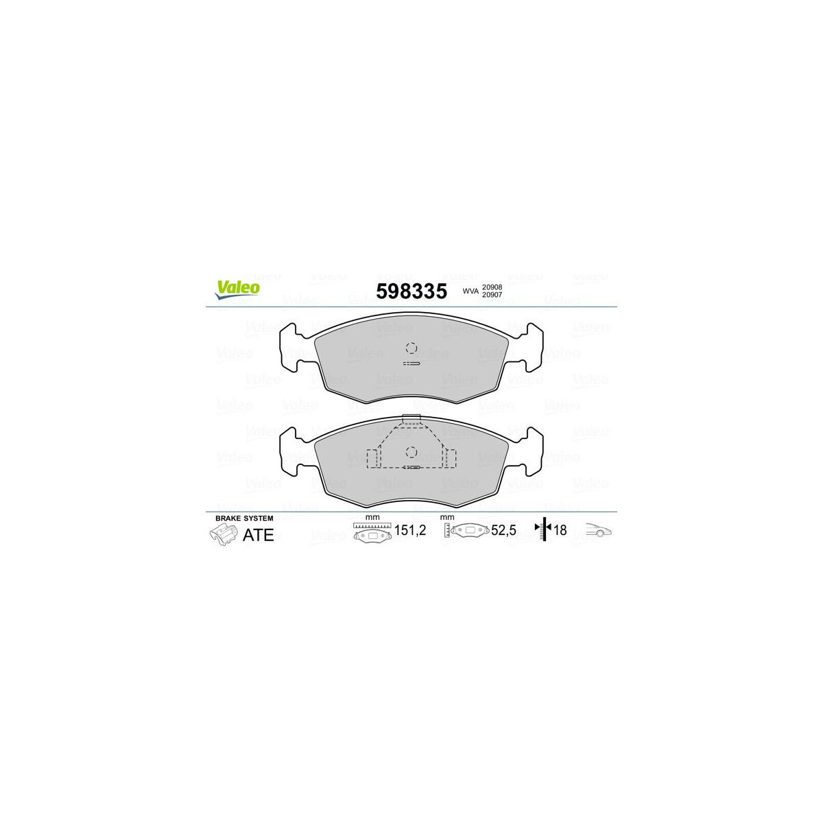 VALEO Bremsbelagsatz, Scheibenbremse 598335 für 1647730