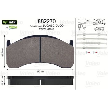 VALEO Bremsbelagsatz, Scheibenbremse 882270 für 2...