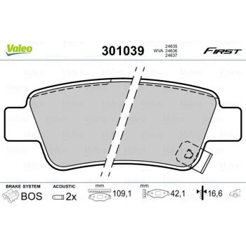 VALEO Bremsbelagsatz, Scheibenbremse 301039 für...