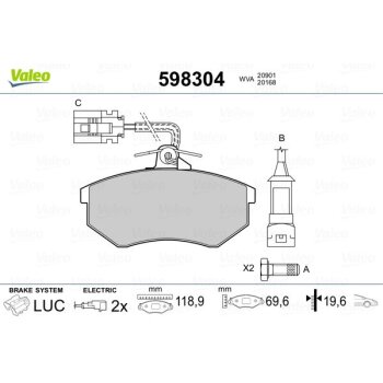 VALEO Bremsbelagsatz, Scheibenbremse 598304