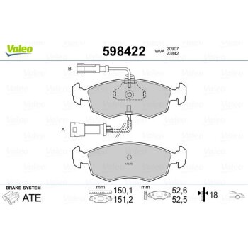 VALEO Bremsbelagsatz, Scheibenbremse 598422 für...
