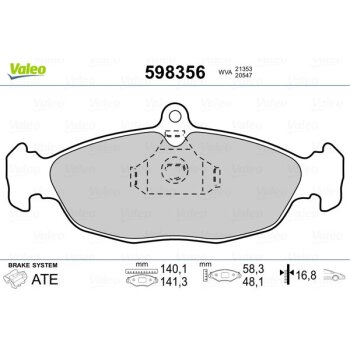 VALEO Bremsbelagsatz, Scheibenbremse 598356 für 1605087