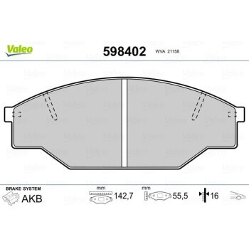 VALEO Bremsbelagsatz, Scheibenbremse 598402 für...