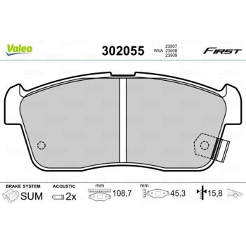 VALEO Bremsbelagsatz, Scheibenbremse 302055 für...